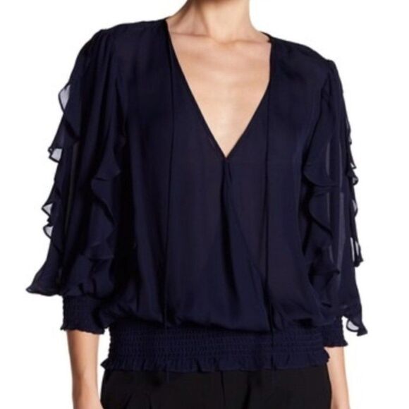 Nwt Parker | Larah Silk Georgette Blouse in Raven - Picture 1 of 10